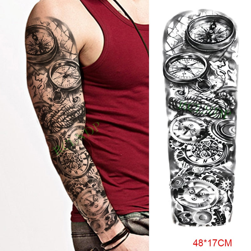 Popxstar Teenagers over Knee Tattoo Men Small Men's Tattoos Waterproof Temporary Tattoo Sticker Anubis Ancient Egypt Dog Roma Clock Eye Full Arm Fake Tatto Flash Tatoo Sleeve for Men Women