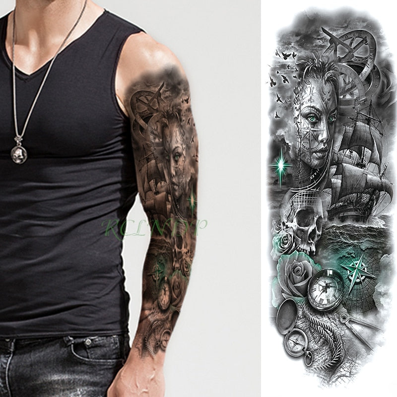 Popxstar Teenagers over Knee Tattoo Men Small Men's Tattoos Waterproof Temporary Tattoo Sticker Anubis Ancient Egypt Dog Roma Clock Eye Full Arm Fake Tatto Flash Tatoo Sleeve for Men Women