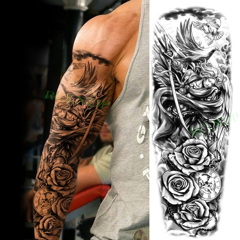 Popxstar Teenagers over Knee Tattoo Men Small Men's Tattoos Waterproof Temporary Tattoo Sticker Anubis Ancient Egypt Dog Roma Clock Eye Full Arm Fake Tatto Flash Tatoo Sleeve for Men Women