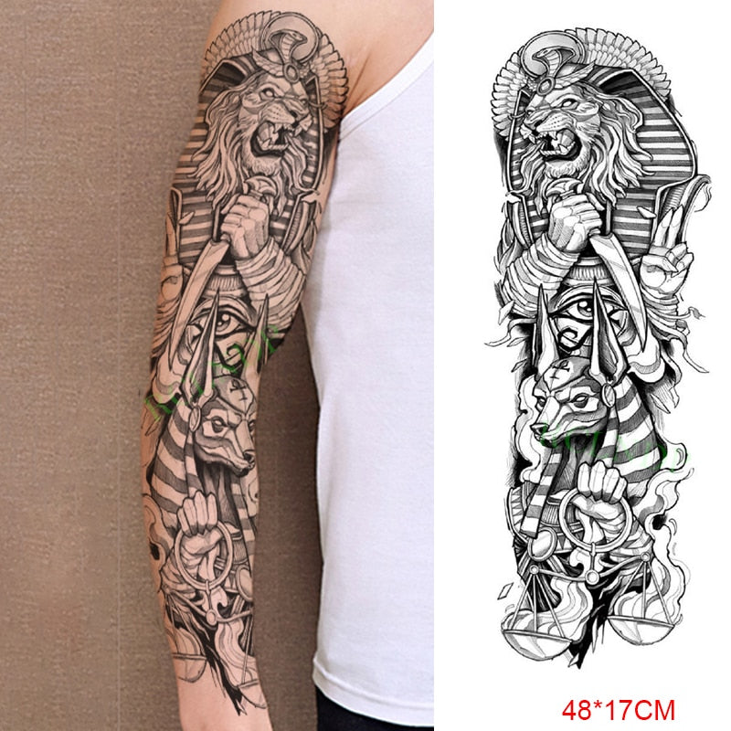 Popxstar Teenagers over Knee Tattoo Men Small Men's Tattoos Waterproof Temporary Tattoo Sticker Anubis Ancient Egypt Dog Roma Clock Eye Full Arm Fake Tatto Flash Tatoo Sleeve for Men Women