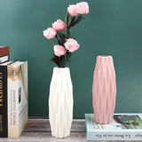 Popxstar 1PC Diamond Pattern Plastic Smooth Vase White Imitation Ceramic Flower Pot Thick and Durable for Living Room Bedroom Home Decora