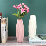 Popxstar 1PC Diamond Pattern Plastic Smooth Vase White Imitation Ceramic Flower Pot Thick and Durable for Living Room Bedroom Home Decora