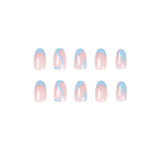 Popxstar 24pcs Almond Head Fake Nails French Line Design Full Coverage False Nail Art Finished with GluWearable Removable Press on Nails