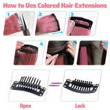 Popxstar Black Friday 22 Inch Colored Pink Hair Extensions Party Highlights Straight Hairpiece Clip in Synthetic  for Kids Girls(5 Pc)