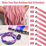 Popxstar Black Friday 22 Inch Colored Pink Hair Extensions Party Highlights Straight Hairpiece Clip in Synthetic  for Kids Girls(5 Pc)