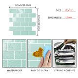 10/30 PC Green Subway 3D Self Adhesive Wall Sticker Kitchen Splashback Tile 12" x 12" Waterproof for Home DIY Wall Decor