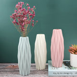 Popxstar 1PC Diamond Pattern Plastic Smooth Vase White Imitation Ceramic Flower Pot Thick and Durable for Living Room Bedroom Home Decora