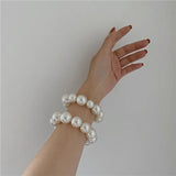 Popxstar Woman Big Pearl Hair Ties Fashion Korean Style Hairband Scrunchies Girls Ponytail Holders Rubber Band Hair Accessories