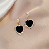 Popxstar Korean Fashion Jewelry Shining Rhinestone Hollow Heart Drop Earrings for Women Girls Vintage Red Crystal Earrings