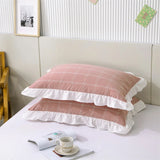 2 pcs Plaid Stripes Cotton Pillow Cover European Princess Style Ruffle Trim 48x74cm Home Textile Sleeping Soft Fabric Pillowcase