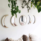 Popxstar 5 PCS Wooden Acrylic Moon Wall Decorative Mirror Moon Cycle Variation Decorative Wall Mirror Creative Bohemian Mirror
