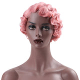 Popxstar Short Kinky Curly Synthetic Wigs For Black Women Retro Wig Female Hair Finger Wave Gold Black For Cosplay Party