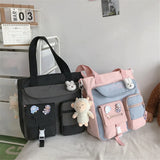 Popxstar Large Capacity Tote Bags Trendy Nylon Patchwork Shoulder School Book Bag for Teenage Girls Fashion Student Handbag Crossbody Sac