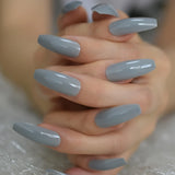 Popxstar Gray Ballerina Fake Nails Extra Long UV Acrylic False Nails Extremely Long Light Grey False Nail Tips 24