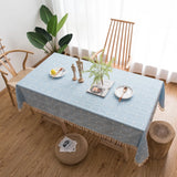 Popxstar Japan Cotton Linen Tablecloth Blue Stripes Pure Plaid Embroidered Rectangular Christmas Table Cloth Thickened Cover for Banquet