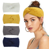 Popxstar Winter Warm Knitted Knot Cross Headband for Women Girls Autumn Elastic Hair Holder Hair Band Solid Headwear Hair Accessories