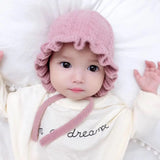 Popxstar Infant Hat Winter Girl Baby Hooded Hat Autumn and Winter Ear Protection Warm Woolen Hat Lace Girls Knitted Hat