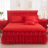 Popxstar Princess 1 Piece Lace Bed Skirt + 2 Piece Pillowcases Bedding Bedspreads Sheet Pink Lace Bedding Set Bed For Girl Bed Cover