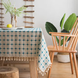 Popxstar Japan Cotton Linen Tablecloth Blue Stripes Pure Plaid Embroidered Rectangular Christmas Table Cloth Thickened Cover for Banquet