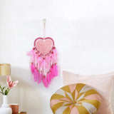 Popxstar Dream Catcher With LED String Hollow Hoop Heart Shape Pendant Feathers Handmade Night Light Wall Hanging Home Decor Gift