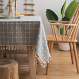 Popxstar Japan Cotton Linen Tablecloth Blue Stripes Pure Plaid Embroidered Rectangular Christmas Table Cloth Thickened Cover for Banquet
