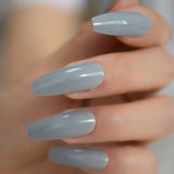 Popxstar Gray Ballerina Fake Nails Extra Long UV Acrylic False Nails Extremely Long Light Grey False Nail Tips 24