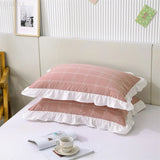 2 pcs Plaid Stripes Cotton Pillow Cover European Princess Style Ruffle Trim 48x74cm Home Textile Sleeping Soft Fabric Pillowcase