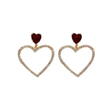 Popxstar Korean Fashion Jewelry Shining Rhinestone Hollow Heart Drop Earrings for Women Girls Vintage Red Crystal Earrings