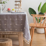 Popxstar Japan Cotton Linen Tablecloth Blue Stripes Pure Plaid Embroidered Rectangular Christmas Table Cloth Thickened Cover for Banquet
