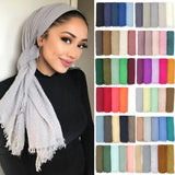 Popxstar 180X95CM Women Classic Muslim Crinkle Hijab Scarf Soft Cotton Head Scarves Turban Shawls Wraps Islamic Headband Femme Musulman