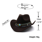 Popxstar Wool Women's Men's Western Cowboy Hat For Gentleman Lady Jazz Cowgirl With Leather Cloche Church Sombrero Caps