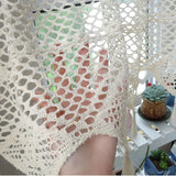 popxstar Thread Crocheted Hollow Curtains for Living Room, Tassel, Short Window Curtains for Kitchen, Home Decor, Beige, Cafe Curtain