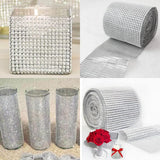 Popxstar 1 Roll 8/24 Rows Gold Silver Crystal Diamond Mesh Rhinestone Ribbon for Birthday Wedding DIY Decoration Cake Wrap Crystal Tulle