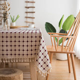 Popxstar Japan Cotton Linen Tablecloth Blue Stripes Pure Plaid Embroidered Rectangular Christmas Table Cloth Thickened Cover for Banquet