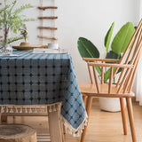 Popxstar Japan Cotton Linen Tablecloth Blue Stripes Pure Plaid Embroidered Rectangular Christmas Table Cloth Thickened Cover for Banquet