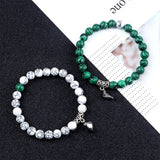 Popxstar Valentines Day Gift 2Pcs/Set Beads Bracelet For Lovers Natural Stone Distance Heart Magnet Couple Bracelets Friendship Fashion Jewelry Gift