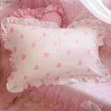 48x74cm  Pink Twin Heart Rabbit Pillow Case Cover Cotton Hairball Ruffle Pillowcase Girl Cute Bedding Toy Bedroom Home Decor
