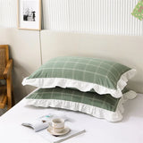 2 pcs Plaid Stripes Cotton Pillow Cover European Princess Style Ruffle Trim 48x74cm Home Textile Sleeping Soft Fabric Pillowcase