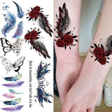 Popxstar Watercolor Rose Flower Angel Wings Wrist Temporary Tattoos For Women Adult Feather Butterfly Fake Tattoo Fashion Washable Tatoos