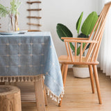 Popxstar Japan Cotton Linen Tablecloth Blue Stripes Pure Plaid Embroidered Rectangular Christmas Table Cloth Thickened Cover for Banquet