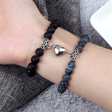 Popxstar Valentines Day Gift 2Pcs/Set Beads Bracelet For Lovers Natural Stone Distance Heart Magnet Couple Bracelets Friendship Fashion Jewelry Gift