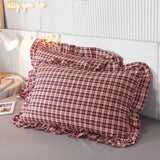 2 pcs Plaid Stripes Cotton Pillow Cover European Princess Style Ruffle Trim 48x74cm Home Textile Sleeping Soft Fabric Pillowcase
