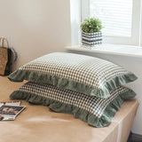 2 pcs Plaid Stripes Cotton Pillow Cover European Princess Style Ruffle Trim 48x74cm Home Textile Sleeping Soft Fabric Pillowcase
