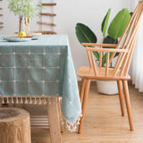 Popxstar Japan Cotton Linen Tablecloth Blue Stripes Pure Plaid Embroidered Rectangular Christmas Table Cloth Thickened Cover for Banquet