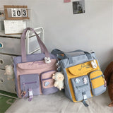 Popxstar Large Capacity Tote Bags Trendy Nylon Patchwork Shoulder School Book Bag for Teenage Girls Fashion Student Handbag Crossbody Sac