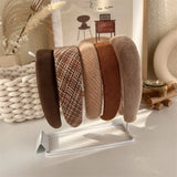 Popxstar Winter Fashion Coffee Color Lattice Sponge Headband for Womens Girl Plush Wide Side Hairband Velvet Hair Hoop  Hair Accessories