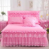 Popxstar Princess 1 Piece Lace Bed Skirt + 2 Piece Pillowcases Bedding Bedspreads Sheet Pink Lace Bedding Set Bed For Girl Bed Cover