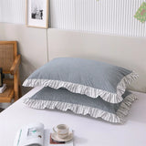2 pcs Plaid Stripes Cotton Pillow Cover European Princess Style Ruffle Trim 48x74cm Home Textile Sleeping Soft Fabric Pillowcase