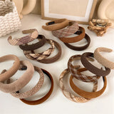 Popxstar Winter Fashion Coffee Color Lattice Sponge Headband for Womens Girl Plush Wide Side Hairband Velvet Hair Hoop  Hair Accessories