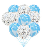 Popxstar  40 Pcs Blue Set Agate Marble Balloons Silver Confetti Balloon Wedding Valentine's Day Baby Shower Birthday Party Decorations